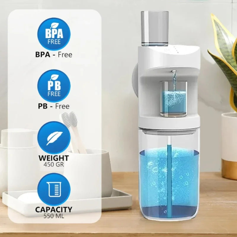 Automatic Mouthwash Dispenser featuring Magnetic Cups and 3 Dispensing Levels - 550ml